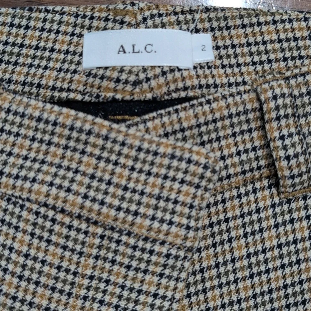 A.L.C. Javier Tan & Navy Plaid Split Hem Trousers Dress Pant Size 2 Waist 15" - Picture 7 of 15